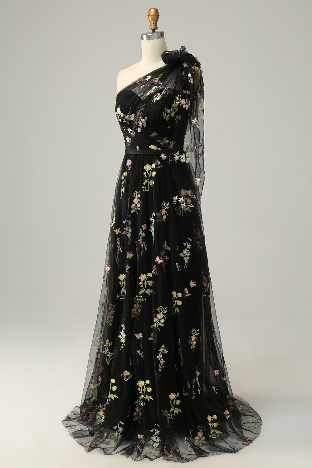 Black Tulle V Neck Lace Floral Long Prom Dresses, Black Lace Formal Ev –  Lwt Dress